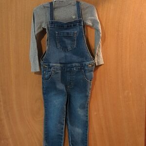 Gray Top & Overalls Set